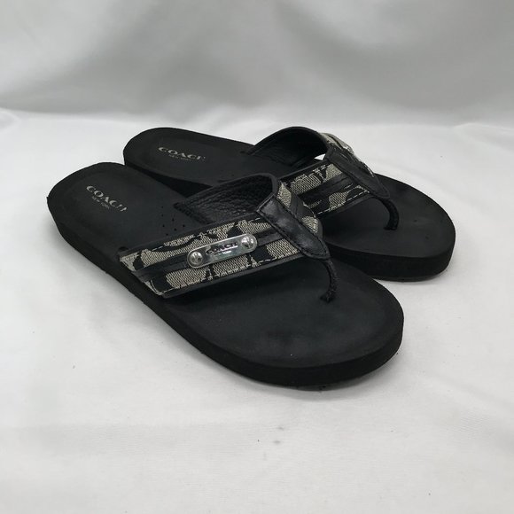 Coach Shoes Coach Jodee Black And Silver Flip Flops Womens Size 7 B